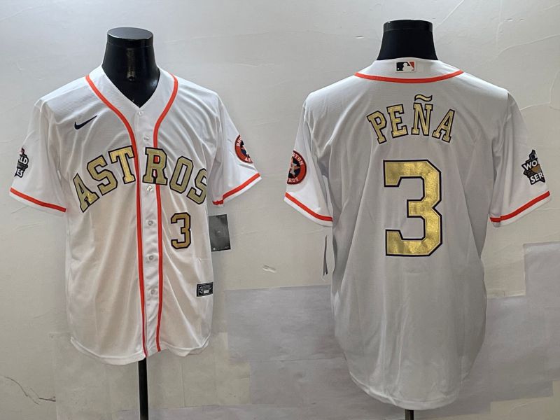 Men Houston Astros #3 Pena White Gold Game 2025 Nike MLB Jersey style 3->houston astros->MLB Jersey